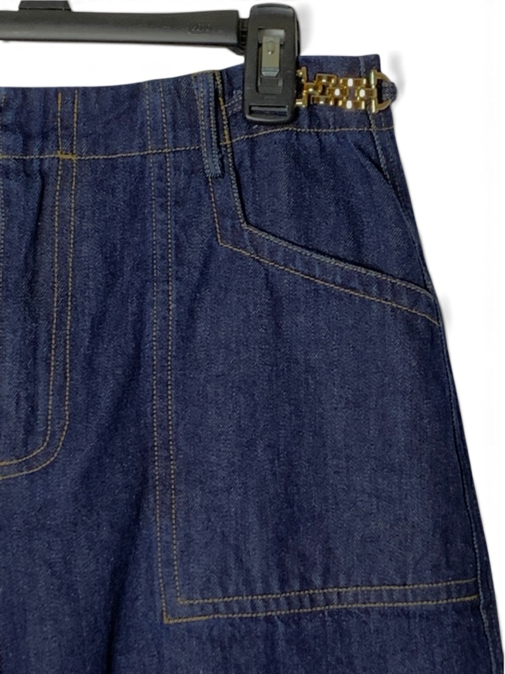 Free Market Jeans Womens M Dark Wash Super Wide Leg High Rise Gold Chain Denim - Picture 4 of 15